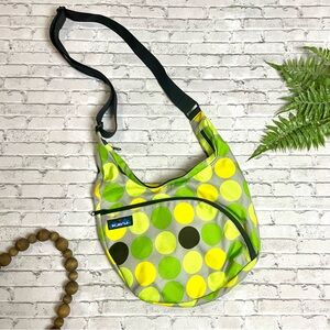 KAVU Sydney Satchel Polka Dot Adjustable Crossbody Sling Bag Purse Green Yellow
